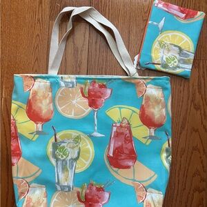 Colorful Cocktail Print Tote Bag with Pouch